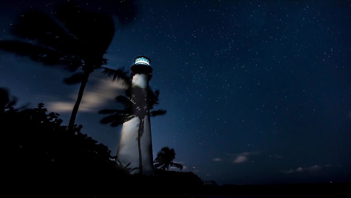 Star filled night around Cape Florida Lighthouse